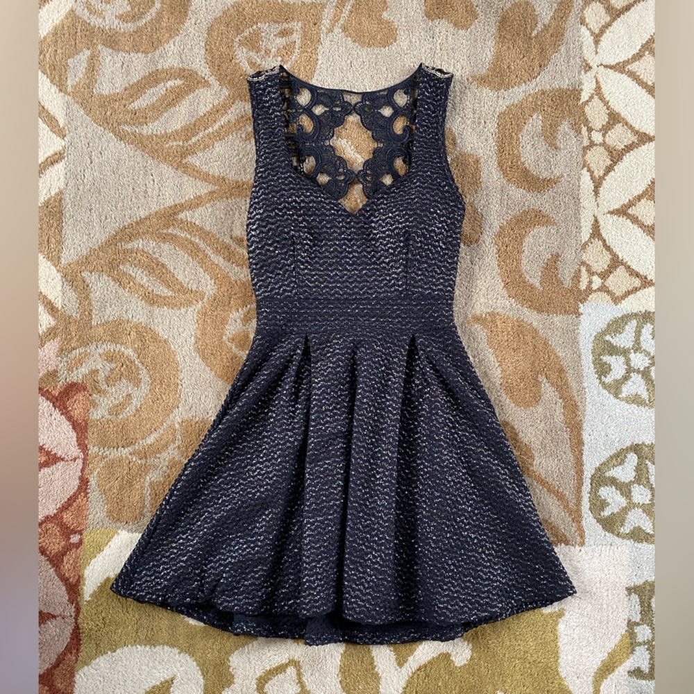 Windsor Black Textured Fit-and-Flare Mini Dress